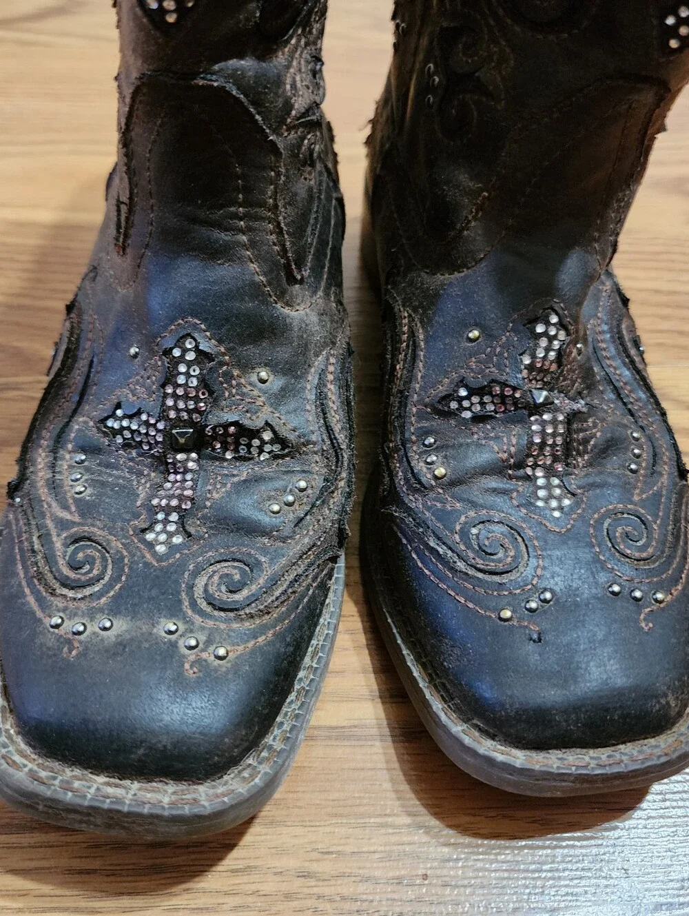 Roper Girls Cowgirl Western 09-018-1901-0098 “Faith Bling” Brown Boots sz 1